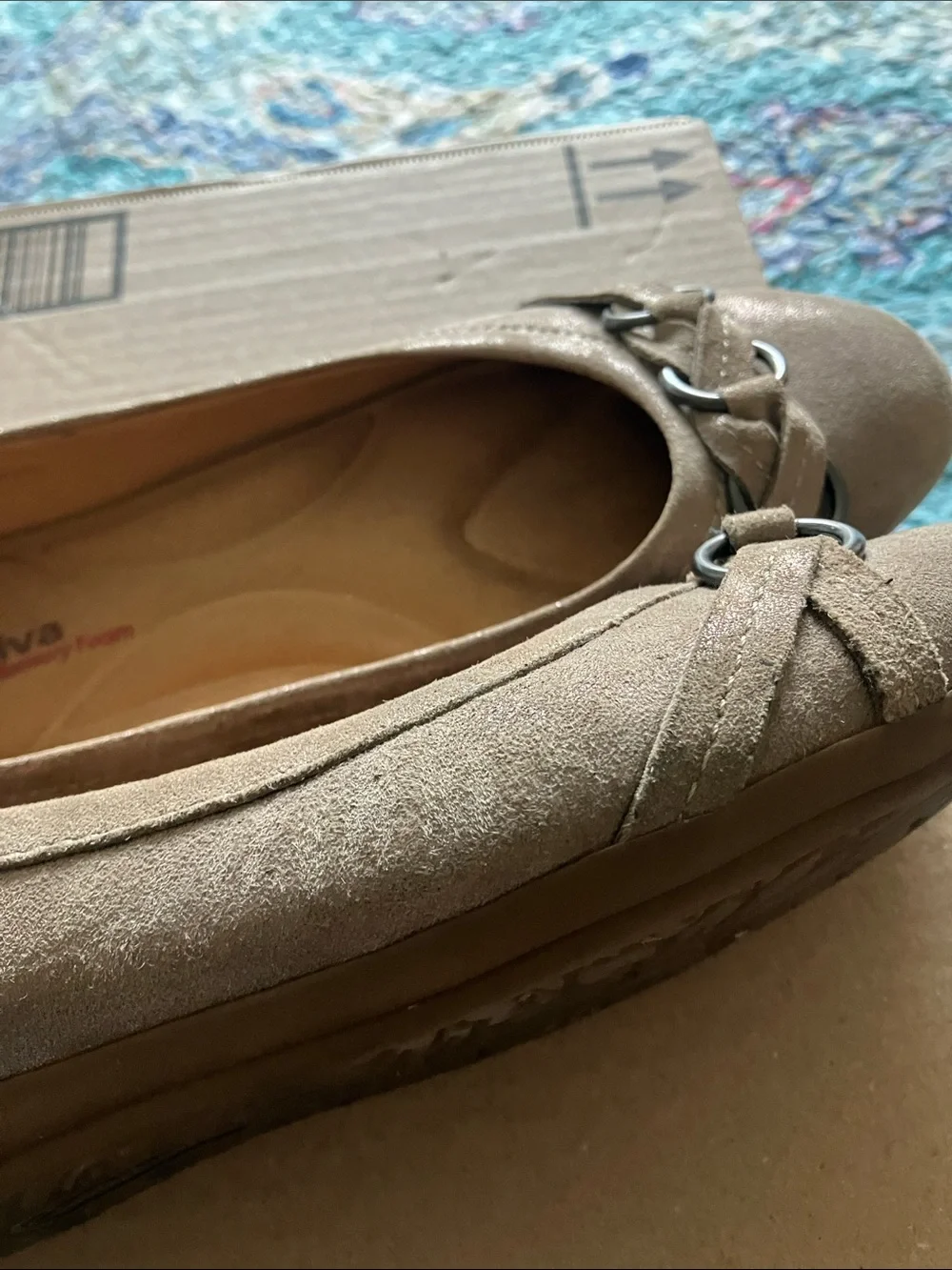 Comfortiva Taupe Braided leather Ballet Flats with Gunmetal Rings